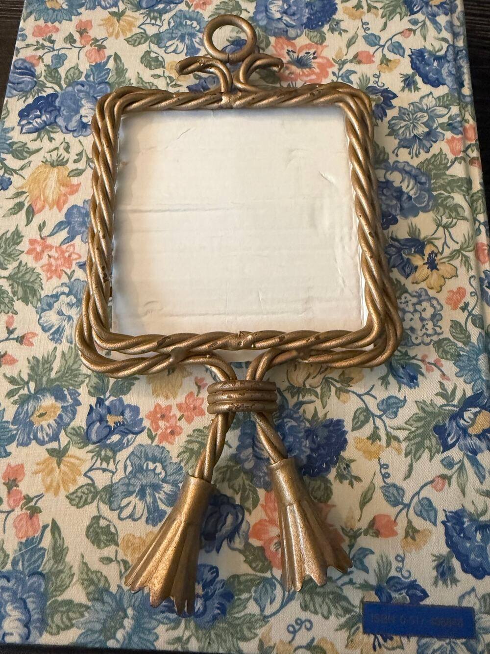 Vint Gold Twisted Rope Beveled Metal Picture Frame Tassels 5x9" Boho Farmhouse